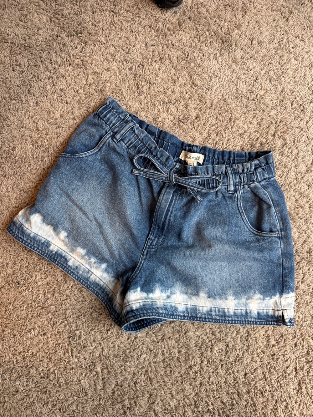 Madewell Blue Tie-Waist Denim Shorts with Bleached Hem